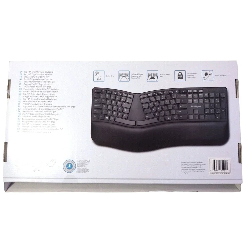 Kensington Pro‎ Fit Ergonomic Wireless Keyboard, Bluetooth, Black